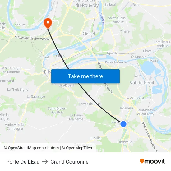 Porte De L'Eau to Grand Couronne map