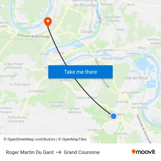 Roger Martin Du Gard to Grand Couronne map