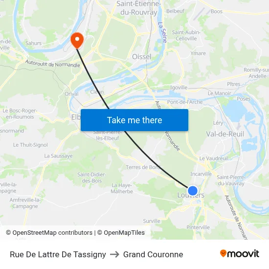 Rue De Lattre De Tassigny to Grand Couronne map