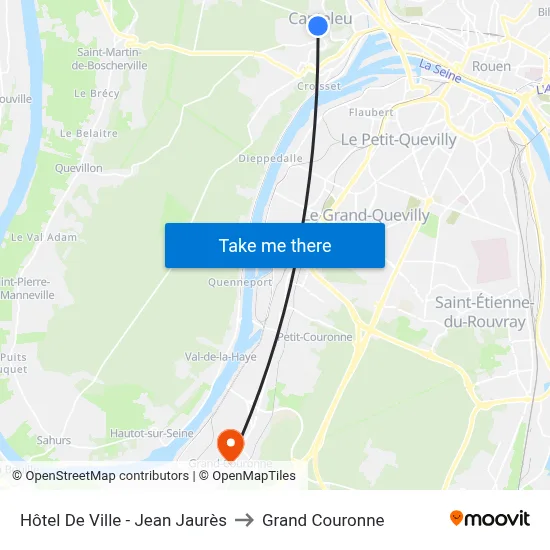 Hôtel De Ville - Jean Jaurès to Grand Couronne map