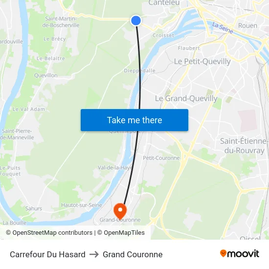 Carrefour Du Hasard to Grand Couronne map