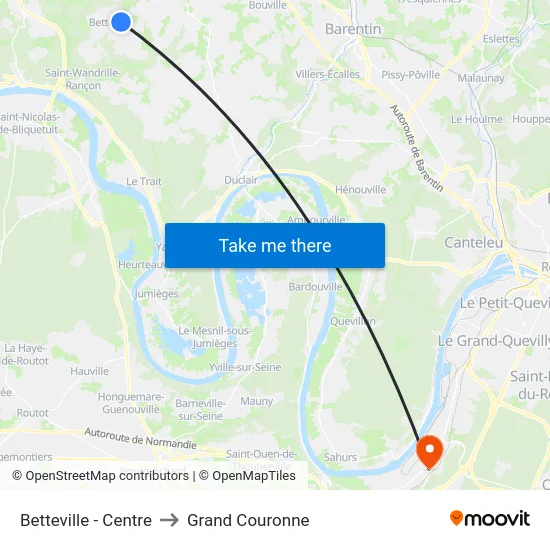 Betteville - Centre to Grand Couronne map