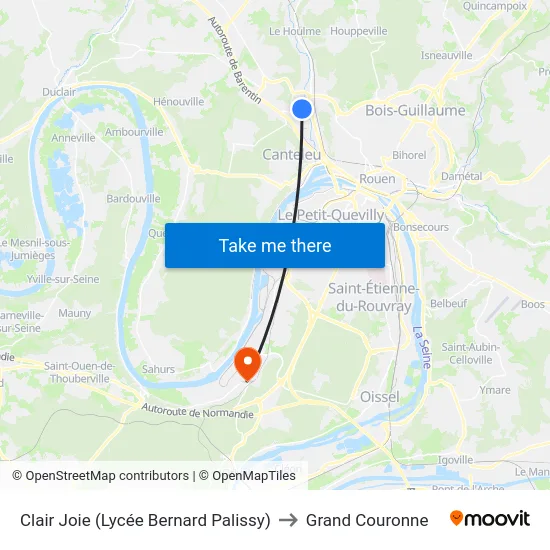Clair Joie (Lycée Bernard Palissy) to Grand Couronne map