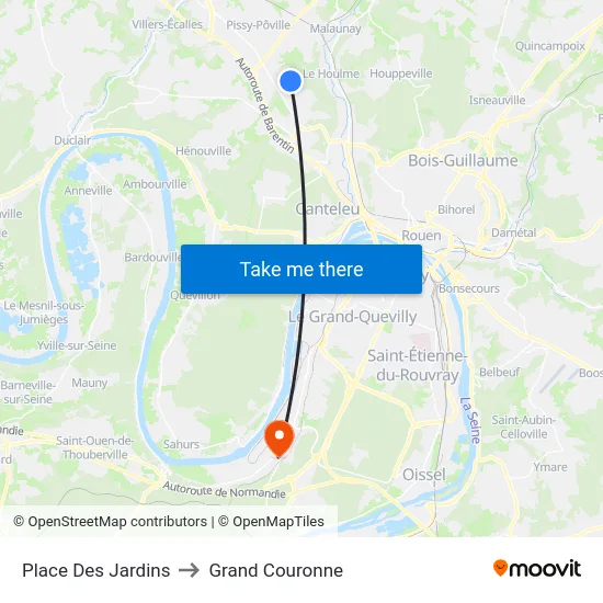 Place Des Jardins to Grand Couronne map