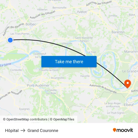 Hôpital to Grand Couronne map