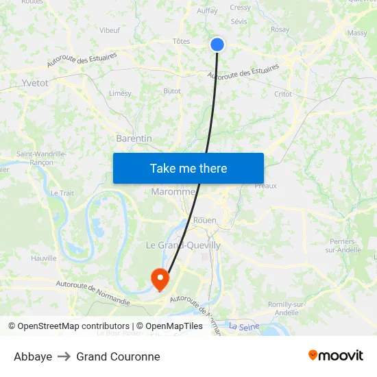 Abbaye to Grand Couronne map