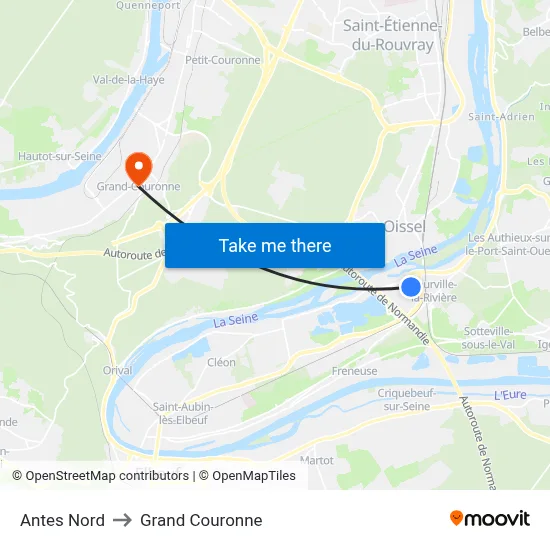 Antes Nord to Grand Couronne map