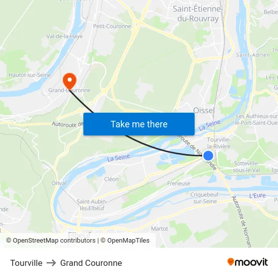 Tourville to Grand Couronne map