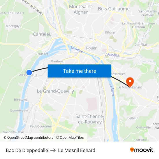 Bac De Dieppedalle to Le Mesnil Esnard map