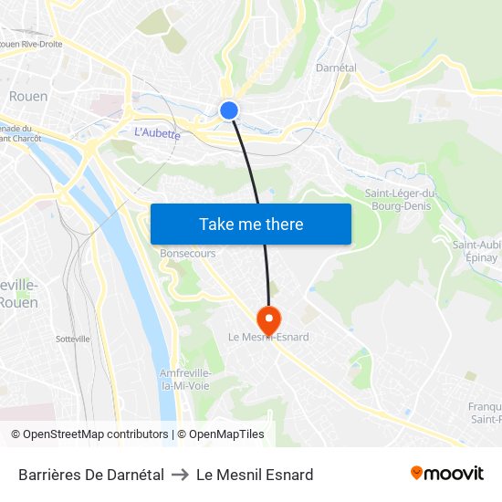 Barrières De Darnétal to Le Mesnil Esnard map