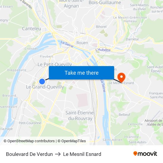 Boulevard De Verdun to Le Mesnil Esnard map