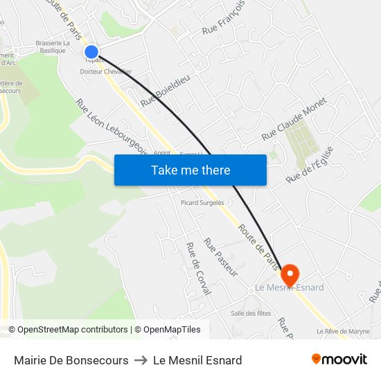 Mairie De Bonsecours to Le Mesnil Esnard map