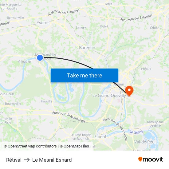 Rétival to Le Mesnil Esnard map