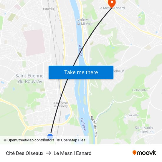 Cité Des Oiseaux to Le Mesnil Esnard map