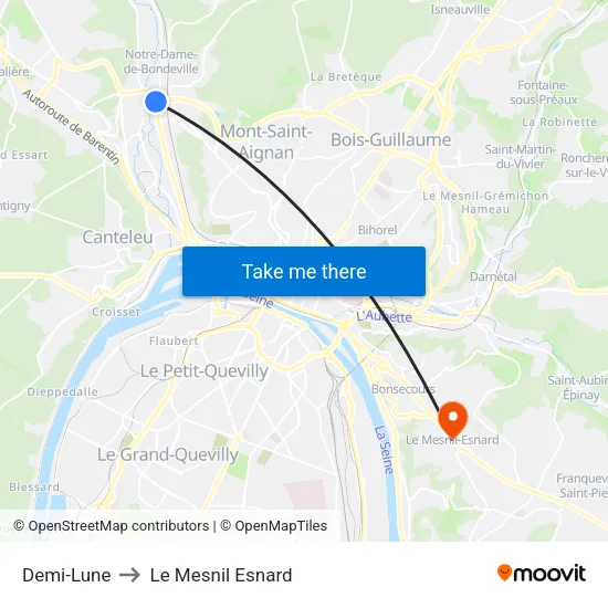 Demi-Lune to Le Mesnil Esnard map