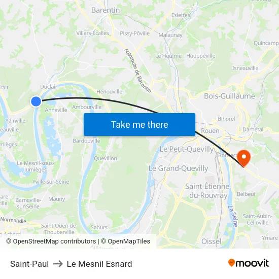 Saint-Paul to Le Mesnil Esnard map