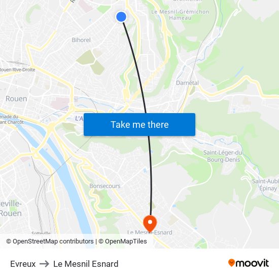 Evreux to Le Mesnil Esnard map