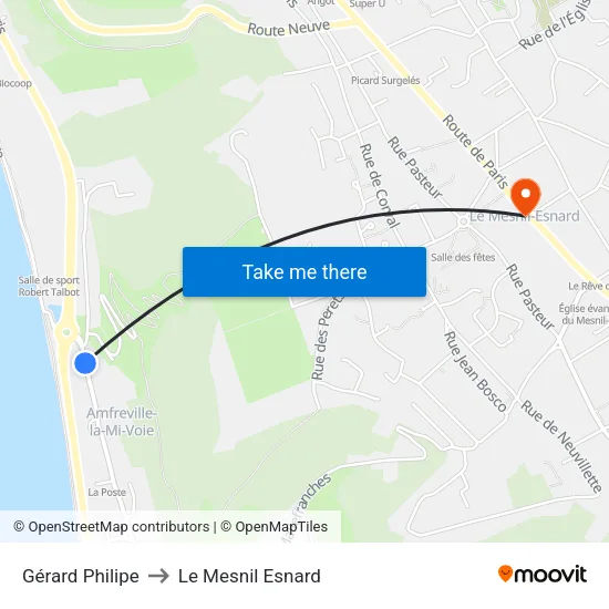 Gérard Philipe to Le Mesnil Esnard map