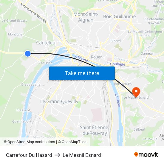 Carrefour Du Hasard to Le Mesnil Esnard map