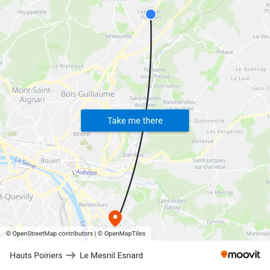 Hauts Poiriers to Le Mesnil Esnard map