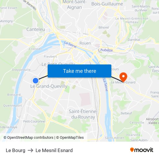 Le Bourg to Le Mesnil Esnard map