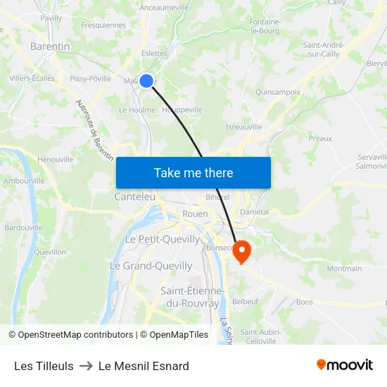 Les Tilleuls to Le Mesnil Esnard map