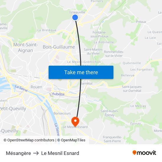 Mésangère to Le Mesnil Esnard map