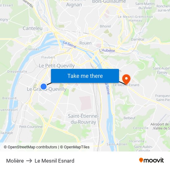 Molière to Le Mesnil Esnard map