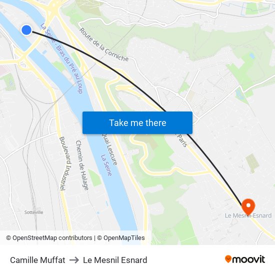 Camille Muffat to Le Mesnil Esnard map