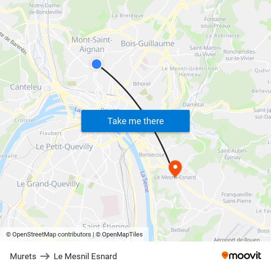 Murets to Le Mesnil Esnard map