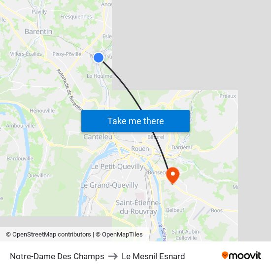 Notre-Dame Des Champs to Le Mesnil Esnard map