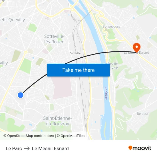 Le Parc to Le Mesnil Esnard map