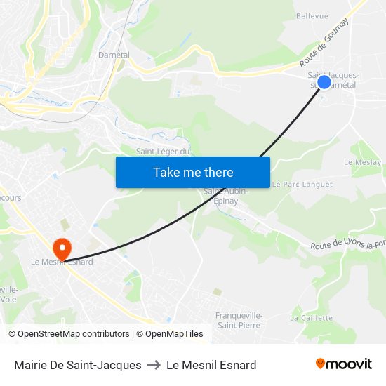 Mairie De Saint-Jacques to Le Mesnil Esnard map