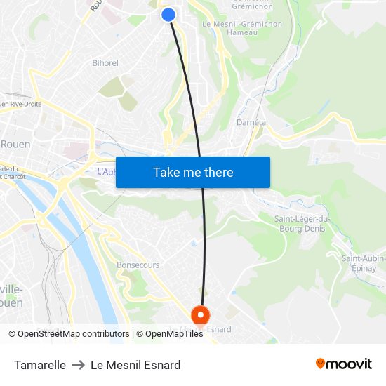 Tamarelle to Le Mesnil Esnard map