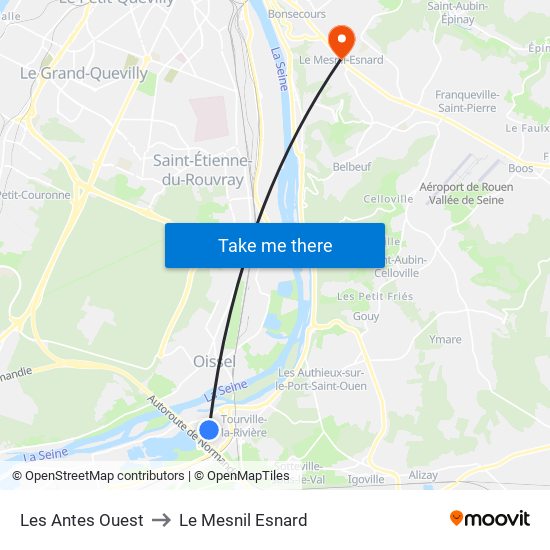 Les Antes Ouest to Le Mesnil Esnard map