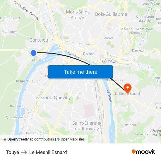 Touyé to Le Mesnil Esnard map