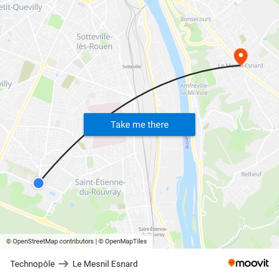 Technopôle to Le Mesnil Esnard map