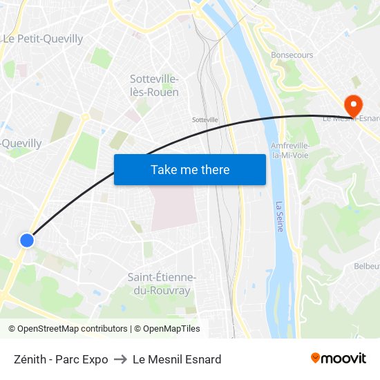 Zénith - Parc Expo to Le Mesnil Esnard map