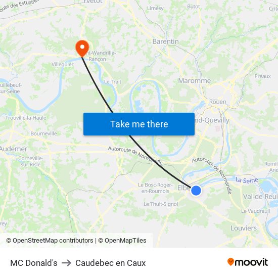 MC Donald's to Caudebec en Caux map