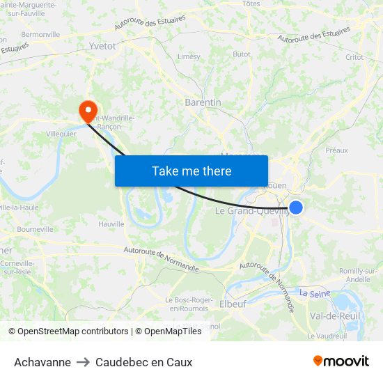 Achavanne to Caudebec en Caux map