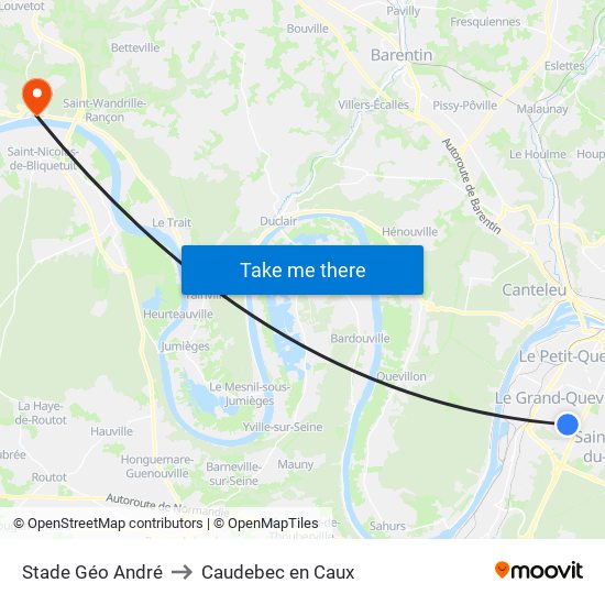 Stade Géo André to Caudebec en Caux map