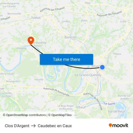 Clos D'Argent to Caudebec en Caux map