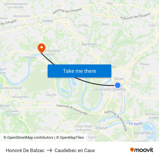 Honoré De Balzac to Caudebec en Caux map