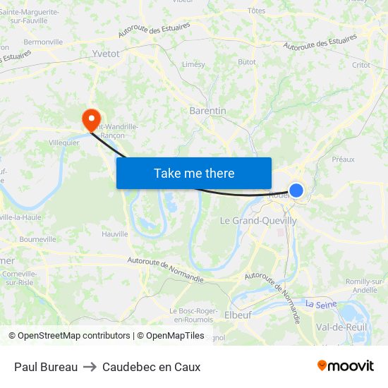 Paul Bureau to Caudebec en Caux map