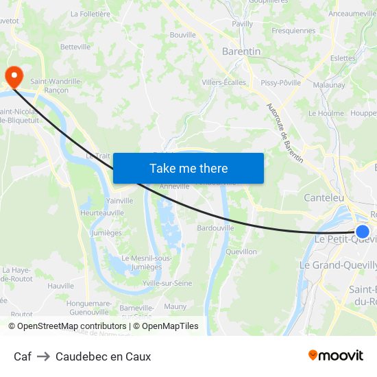 Caf to Caudebec en Caux map