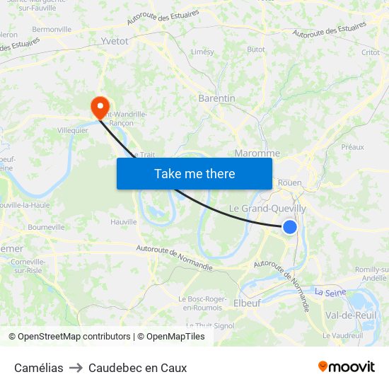 Camélias to Caudebec en Caux map