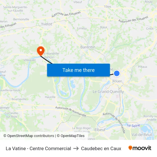 La Vatine - Centre Commercial to Caudebec en Caux map