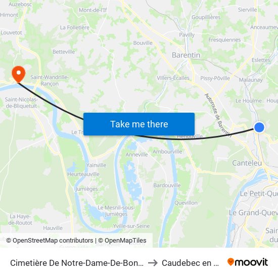 Cimetière De Notre-Dame-De-Bondeville to Caudebec en Caux map