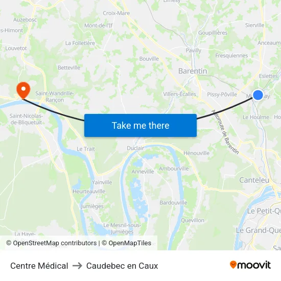 Centre Médical to Caudebec en Caux map