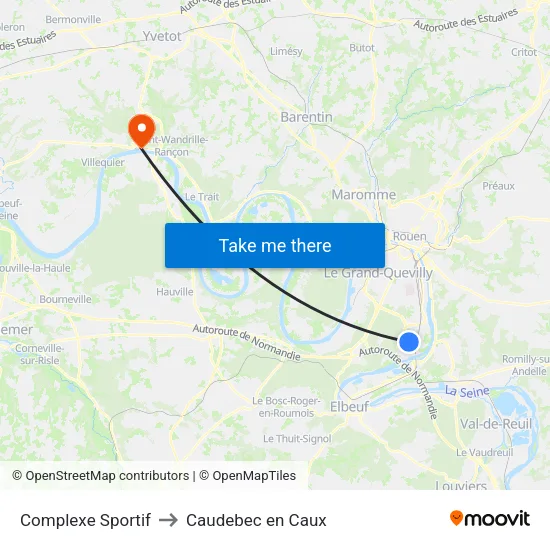 Complexe Sportif to Caudebec en Caux map